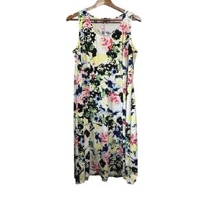 Elos Women's Floral Print Sleeveless Maxi Dress White Pink Blue Yellow Size M